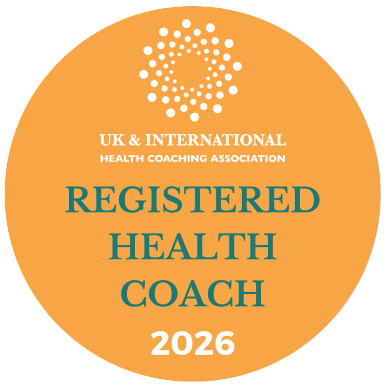 Registered Health Coach badge from UK & International Health Coaching Association on a white background